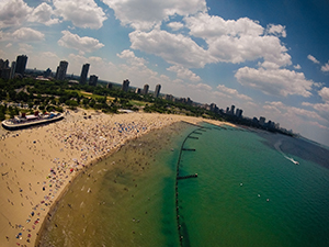 kite flying above north avenue beach in chicago with gopro hd hero2 camera on a late spring day just before summer